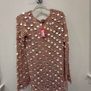 Edikted Tan Long Sleeve Sequin Dress